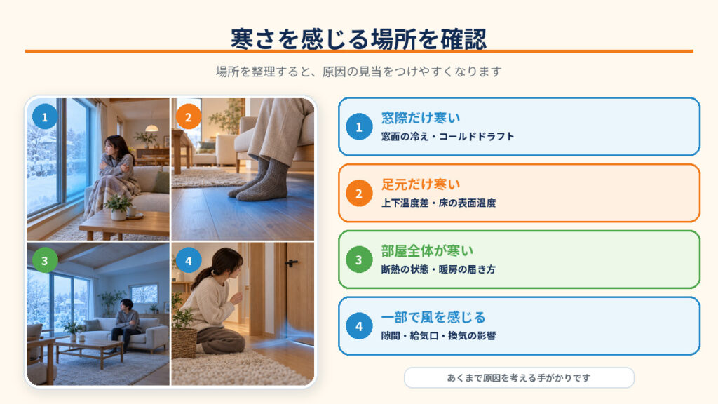 窓際で冷やされた空気が床に沿って広がるコールドドラフトの仕組み